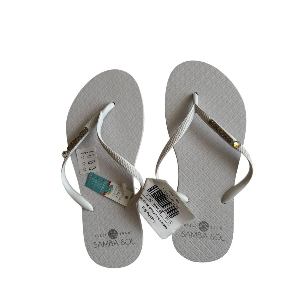 NWT Samba Sol Women's White Fashion Collection Classic Flip-Flops Size 7/8